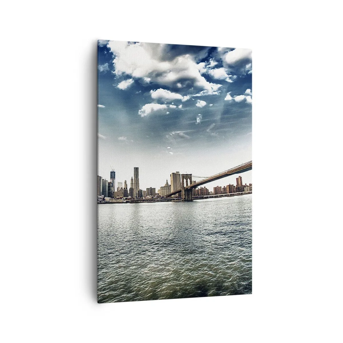 Quadro su tela - Stampe su Tela - Panorama della città con un ponte contro il cielo blu - 80x120cm - L'isola di vetro - Decorazione murale moderna per soggiorno e camera da letto ARTTOR