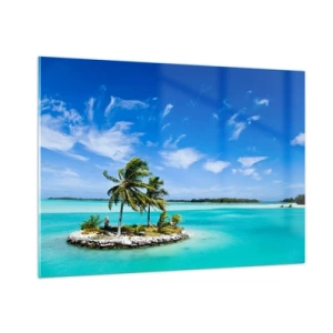 Quadro su vetro - Un'isola tropicale sullo sfondo di un oceano turchese - 100x70cm - Paradiso in terra - Decorazione murale moderna per soggiorno e camera da letto ARTTOR