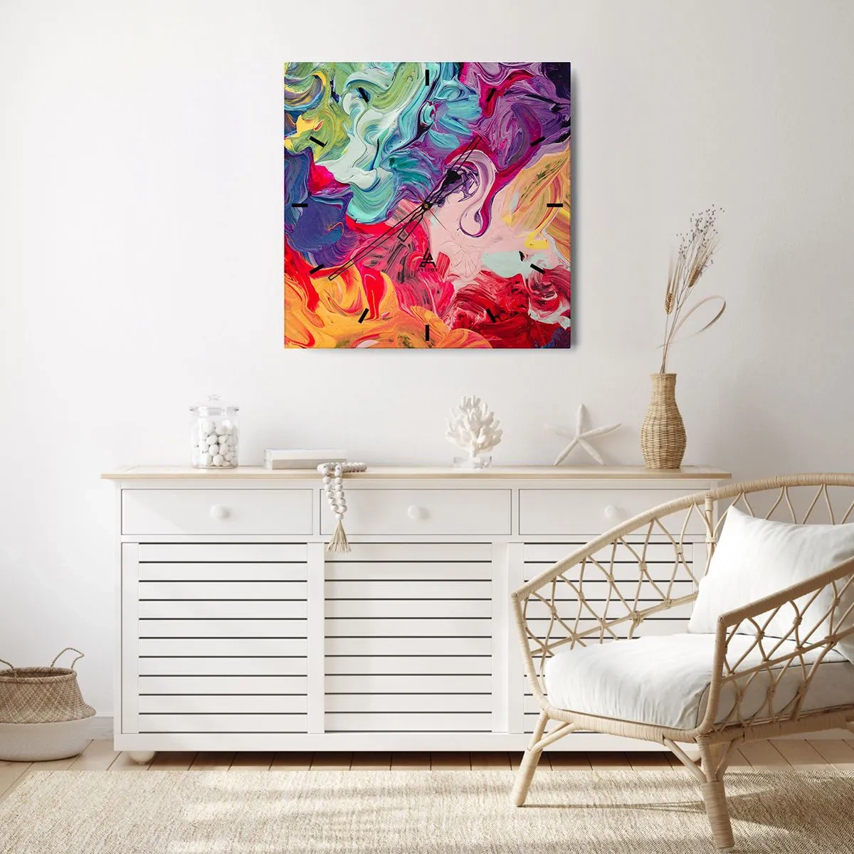 Orologio da parete - Orologio in Vetro - La nascita dei colori - 40x40 cm