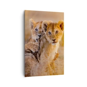 Quadro su tela - Stampe su Tela - Adorabili cuccioli di leone nel loro ambiente naturale - 80x120cm - Non disturbare! Giochiamo - Decorazione murale moderna per soggiorno e camera da letto ARTTOR