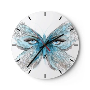 Orologio da parete - Orologio in Vetro - Farfalla blu con dettaglio dell'occhio e delicato motivo artistico - 30x30cm - Argo azzurro - Decorazione murale moderna per soggiorno, cucina e camera da letto ARTTOR