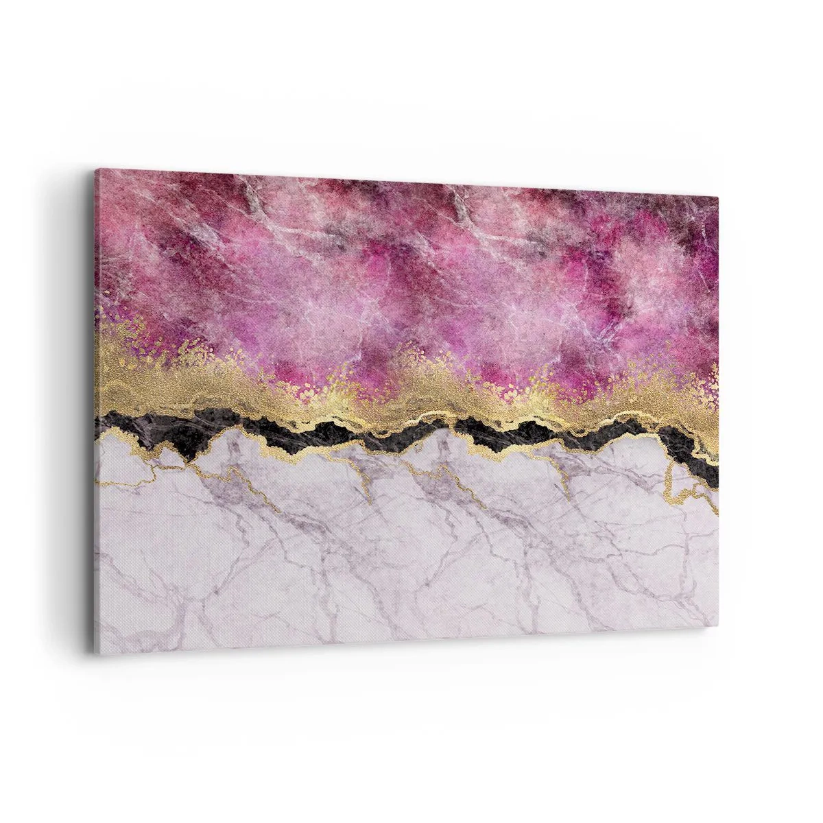 Quadro su tela - Stampe su Tela - Marmo astratto nei toni del rosa con accenti dorati - 100x70cm - Sul confine - Decorazione murale moderna per soggiorno e camera da letto ARTTOR