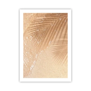 Poster - L'ombra delle foglie di palma sulla sabbia dorata della spiaggia - 50x70cm - Ombra di un'estate bollente - Decorazione murale moderna per soggiorno e camera da letto ARTTOR