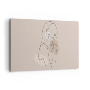 Quadro su tela - Stampe su Tela - Illustrazione minimalista di una donna con contorni su uno sfondo beige - 120x80cm - Icona di giovinezza - Decorazione murale moderna per soggiorno e camera da letto ARTTOR