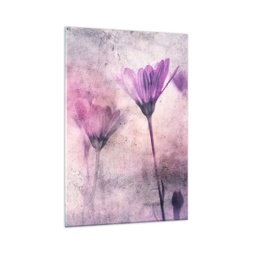 Quadro su vetro - Delicati fiori nelle tonalità del viola su uno sfondo chiaro - 80x120cm - Il sogno dei fiori - Decorazione murale moderna per soggiorno e camera da letto ARTTOR