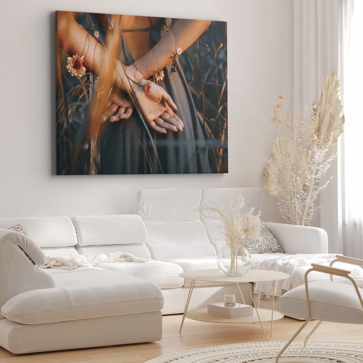 Quadro su tela - Stampe su Tela - Mani sensuali con fiori in un ambiente naturale - 120x80cm - Legata alla natura - Decorazione murale moderna per soggiorno e camera da letto ARTTOR