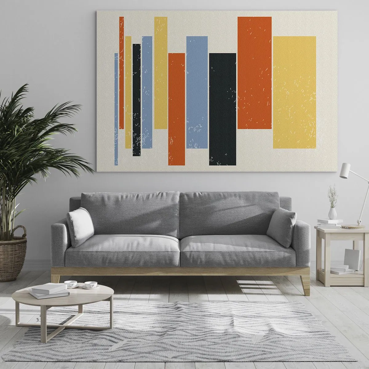 Quadro su vetro - Strisce geometriche in una composizione ritmica su uno sfondo chiaro - 100x70cm - Notazione musicale - Decorazione murale moderna per soggiorno e camera da letto ARTTOR