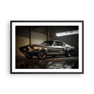 Poster in cornice nera - Auto d'epoca in garage retrò - 70x50cm - Ritorno al passato - Decorazione murale moderna per soggiorno e camera da letto ARTTOR