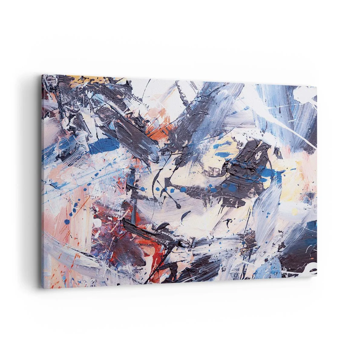 Quadro su tela - Stampe su Tela - Astrazione con pennellate dinamiche in blu e rosso. - 100x70cm - La danza folle dell'astrazione - Decorazione murale moderna per soggiorno e camera da letto ARTTOR