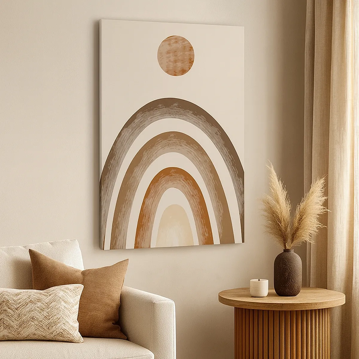 Quadro su tela - Stampe su Tela - Motivo planetario geometrico nei toni del marrone - 50x70cm - In una galassia lontana - Decorazione murale moderna per soggiorno e camera da letto ARTTOR