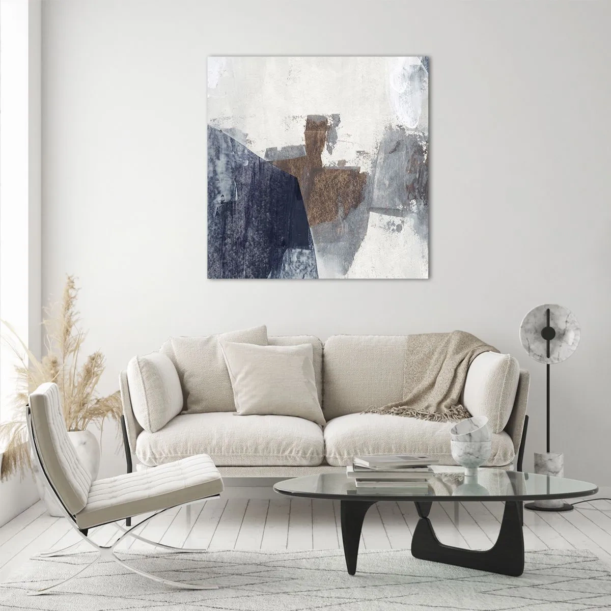 Quadro su vetro - Forme blu e marroni - 50x50 cm