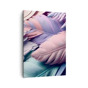 Quadro su tela - Stampe su Tela - Piume colorate in tonalità pastello su uno sfondo chiaro - 50x70cm - Eleganza per uccelli - Decorazione murale moderna per soggiorno e camera da letto ARTTOR