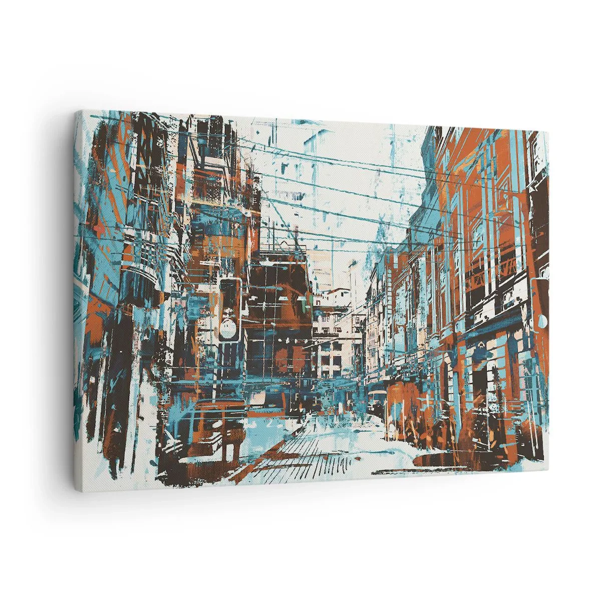 Quadro su tela - Stampe su Tela - Un paesaggio urbano nei toni del blu e dell'arancione - 70x50cm - Percorso cittadino consueto - Decorazione murale moderna per soggiorno e camera da letto ARTTOR