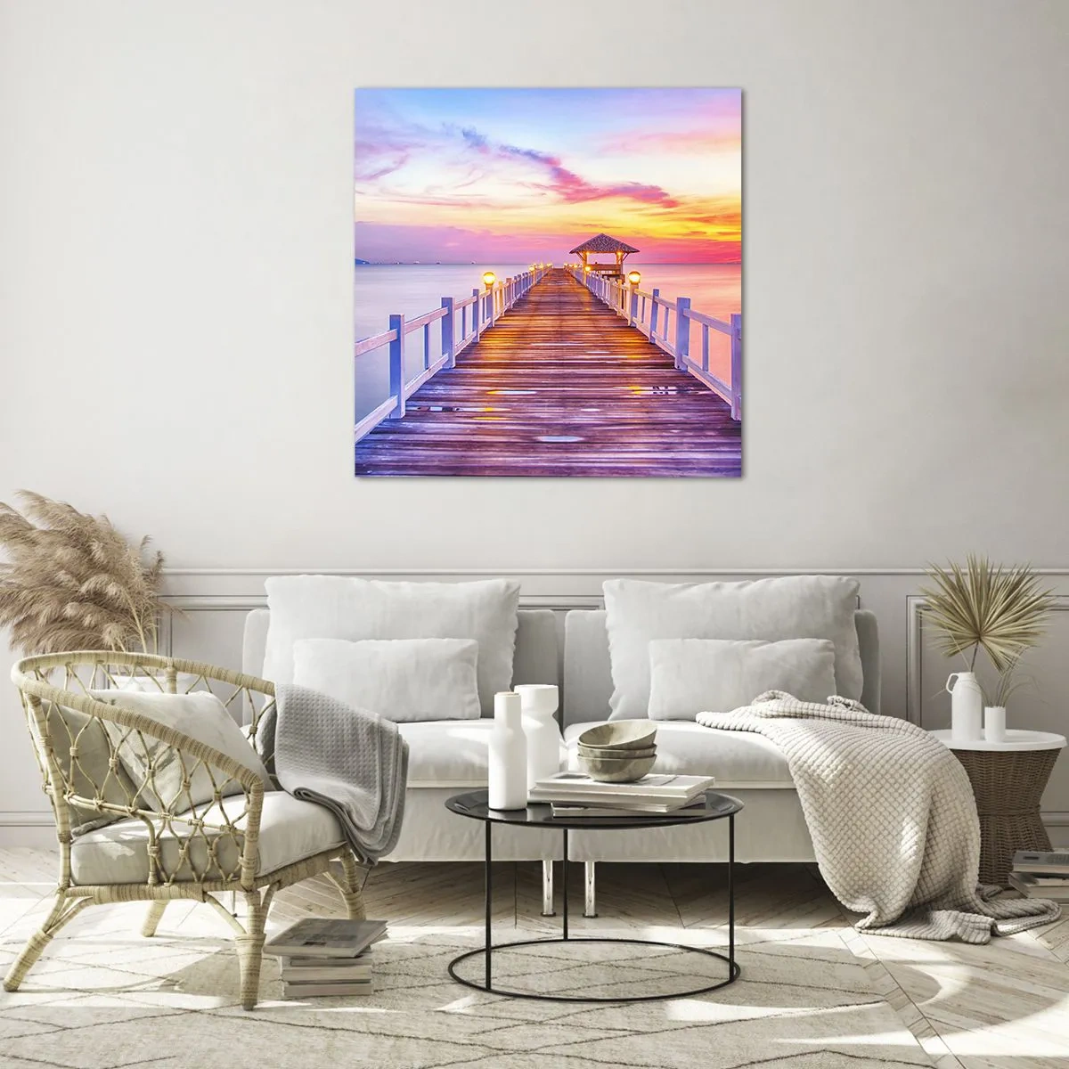 Quadro su vetro - Silenzio della sera in lilla e oro - 40x40 cm