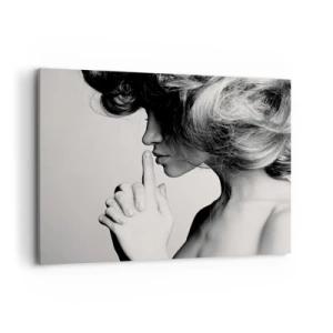 Quadro su tela - Stampe su Tela - Profilo in bianco e nero di una donna che fa un gesto di silenzio - 100x70cm - Ascoltando se stessa - Decorazione murale moderna per soggiorno e camera da letto ARTTOR