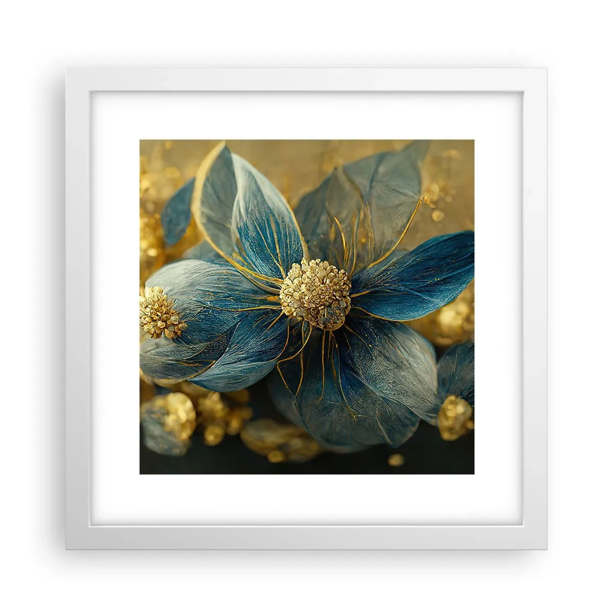 Poster in cornice bianca - Fiorire d'oro - 30x30 cm