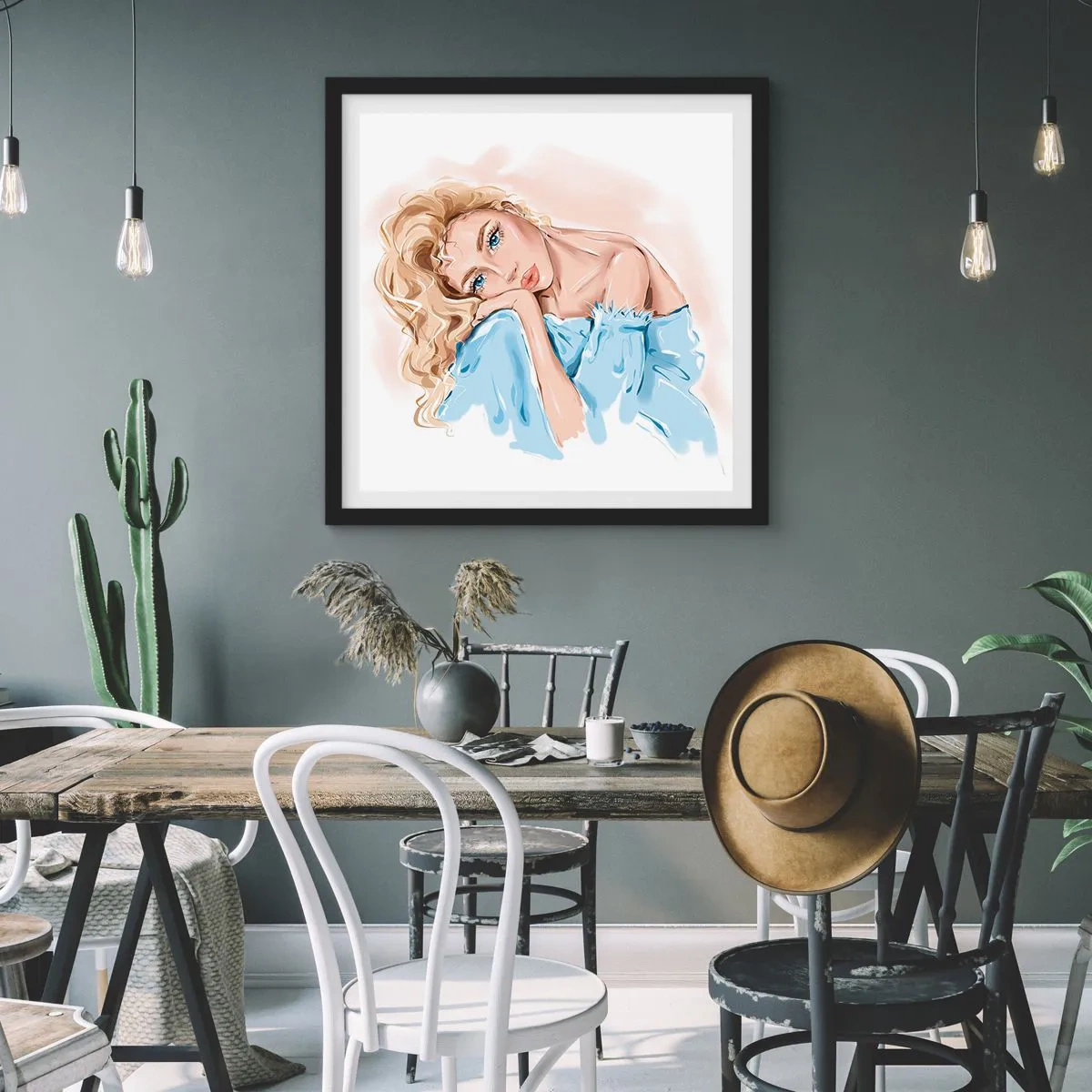 Poster in cornice nera - Sognante nel blu - 40x40 cm