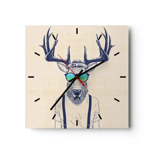 Orologio da parete - Orologio in Vetro - Cervo stilizzato con occhiali da sole - 30x30cm - E chi ti aspettavi? - Decorazione murale moderna per soggiorno e camera da letto ARTTOR