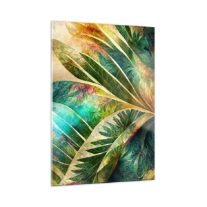 Quadro su vetro - Foglie colorate con un tocco tropicale - 50x70cm - I colori dei tropici - Decorazione murale moderna per soggiorno e camera da letto ARTTOR