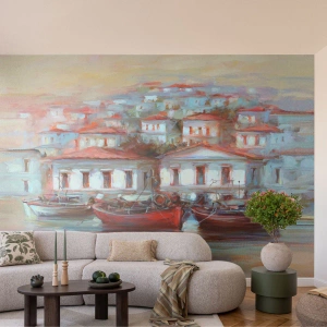 Fotomurali Autoadesivo Deluxe Sticker - Cittadina felice - Architettura, Barca a vela, Porto - 250x175 cm