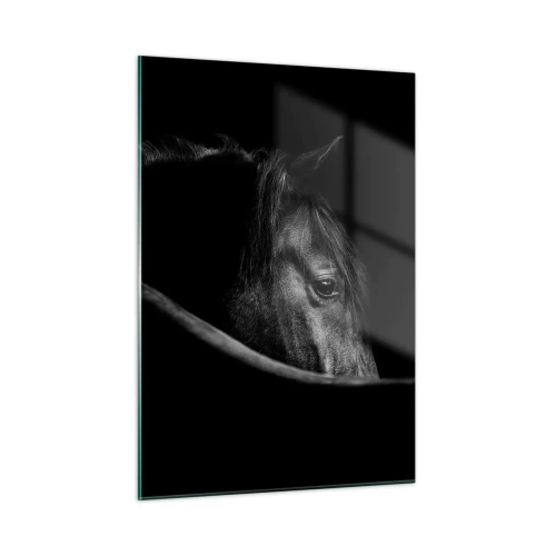 Quadro su vetro - Profilo di un cavallo nero in ombra con un occhio visibile - 50x70cm - Il principe nero - Decorazione murale moderna per soggiorno e camera da letto ARTTOR