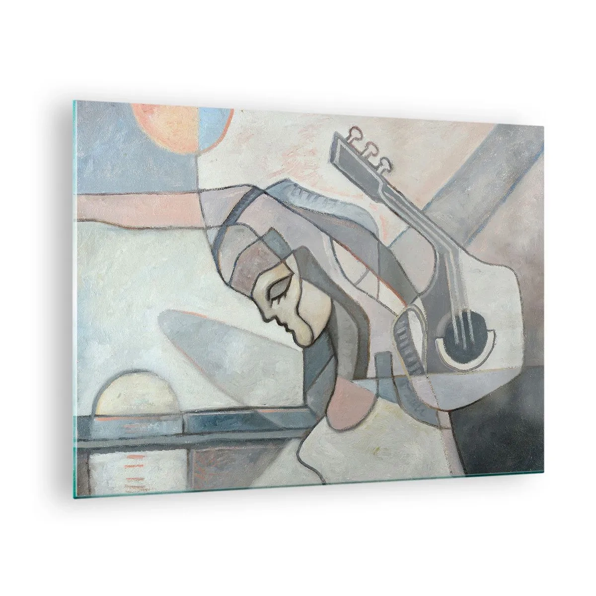 Quadro su vetro - Figura artistica di una donna con una chitarra in colori pastello - 70x50cm - Nel dominio della musica - Decorazione murale moderna per soggiorno e camera da letto ARTTOR