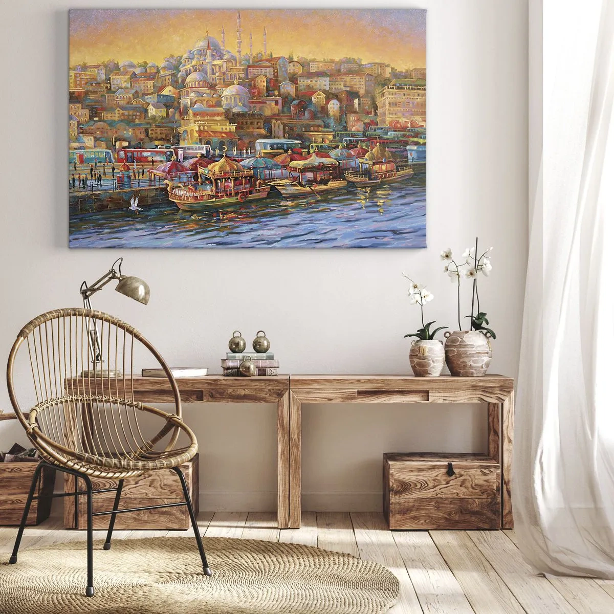 Quadro su tela - Stampe su Tela - Panorama pittoresco di Istanbul con vista sulla baia e sulla città - 70x50cm - Racconto da Istanbul - Decorazione murale moderna per soggiorno e camera da letto ARTTOR
