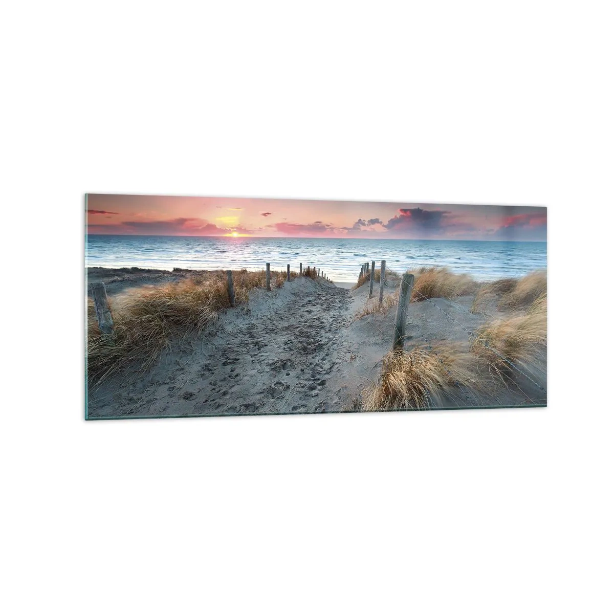 Quadro su vetro - Sentiero che porta alla spiaggia al tramonto - 120x50cm - Hai versato un arcobaleno di luce radiosa... - Decorazione murale moderna per soggiorno e camera da letto ARTTOR