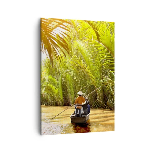 Quadro su tela - Stampe su Tela - Una barca su un fiume circondata da vegetazione tropicale - 50x70cm - Tunnel di palme - Decorazione murale moderna per soggiorno e camera da letto ARTTOR