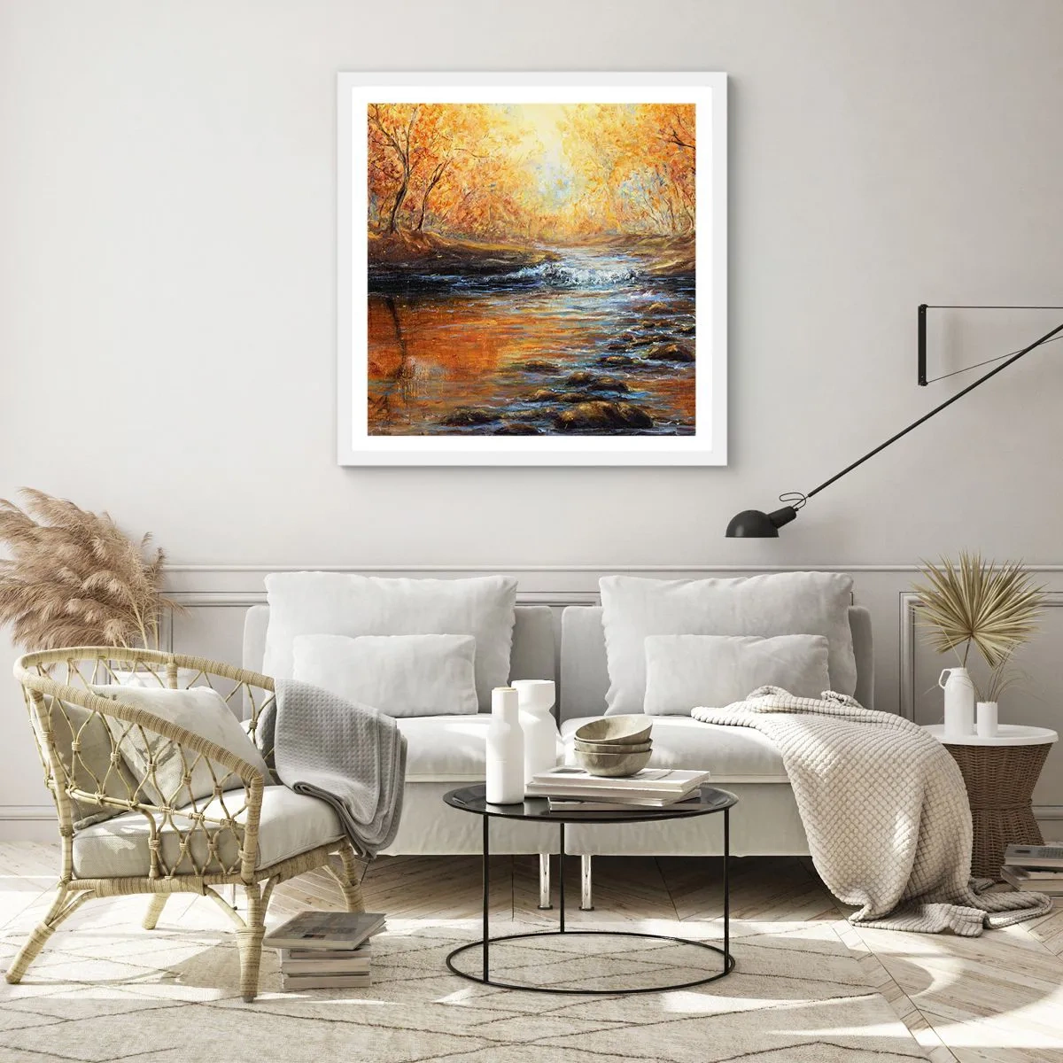 Poster in cornice bianca - Ruscello d'oro - 30x30 cm