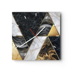Orologio da parete - Orologio in Vetro - Triangoli geometrici in oro, marmo e tonalità scure - 30x30cm - Pietra su pietra - Decorazione murale moderna per soggiorno e camera da letto ARTTOR