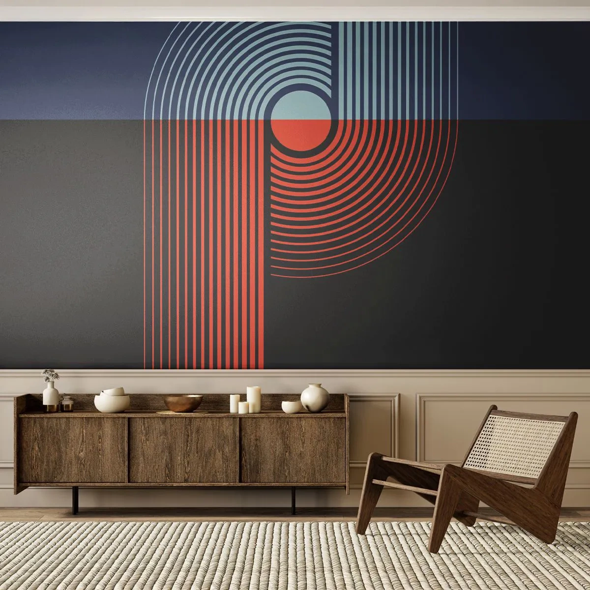 Fotomurali Standard Eco - Nell'abbraccio geometrico - Astrazione, Grafica, Linea artistica - 500x350 cm