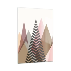 Quadro su vetro - Montagne geometriche pastello con motivo centrale - 50x70cm - Vista piramidale - Decorazione murale moderna per soggiorno e camera da letto ARTTOR