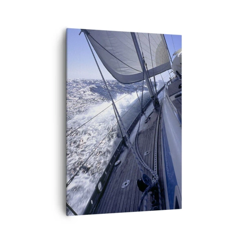 Quadro su tela - Stampe su Tela - Una barca a vela in un mare in tempesta con vele bianche e un ponte di legno. - 70x100cm - So cosa vuol dire volare - Decorazione murale moderna per soggiorno e camera da letto ARTTOR