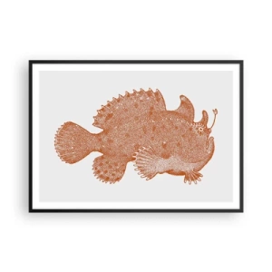 Poster in cornice nera - Disegno dettagliato di un pesce color rame su sfondo bianco - 100x70cm - È davvero un pesce - Decorazione murale moderna per soggiorno e camera da letto ARTTOR