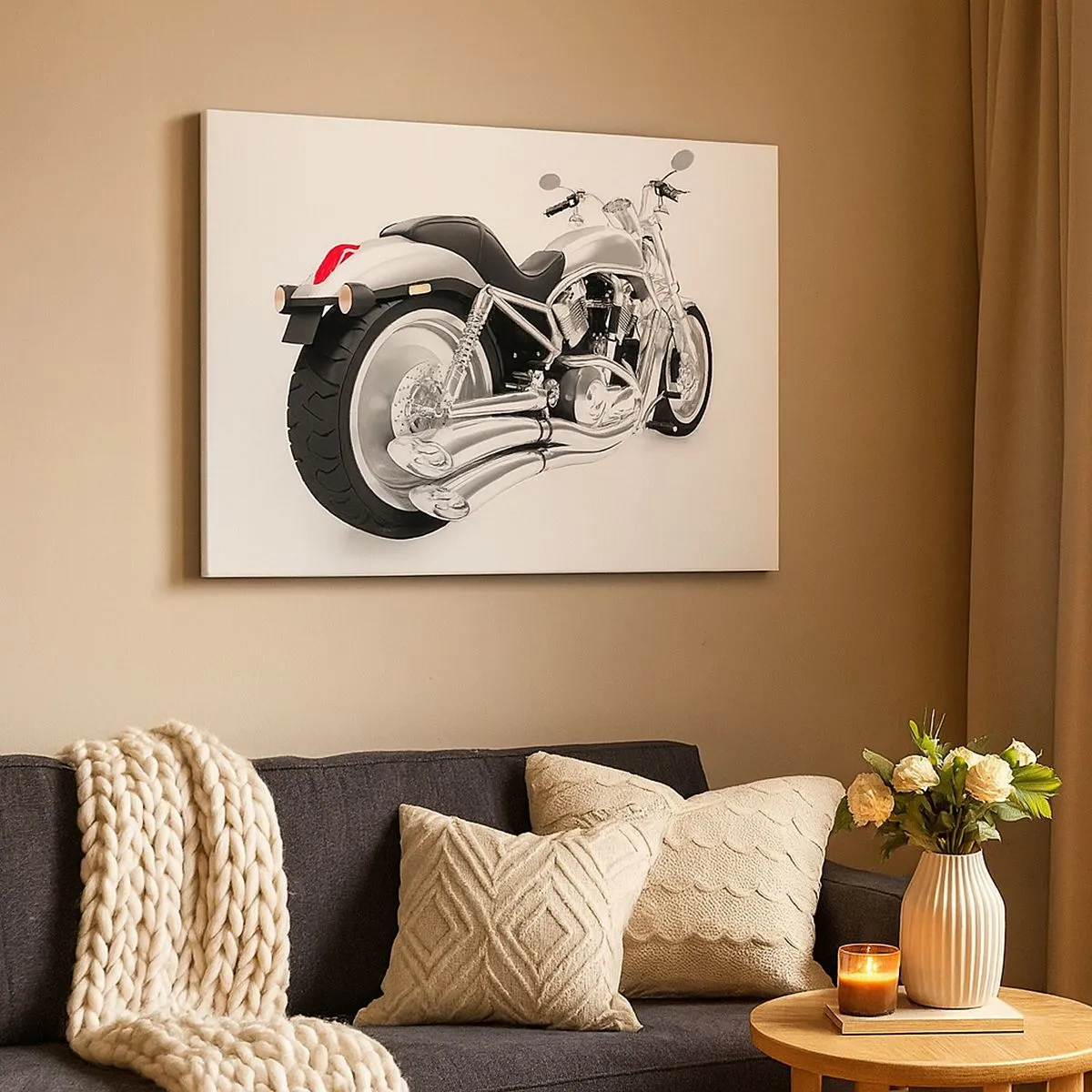 Quadro su tela - Stampe su Tela - Motocicletta cromata su sfondo bianco - 70x50cm - Il sogno del collezionista - Decorazione murale moderna per soggiorno e camera da letto ARTTOR