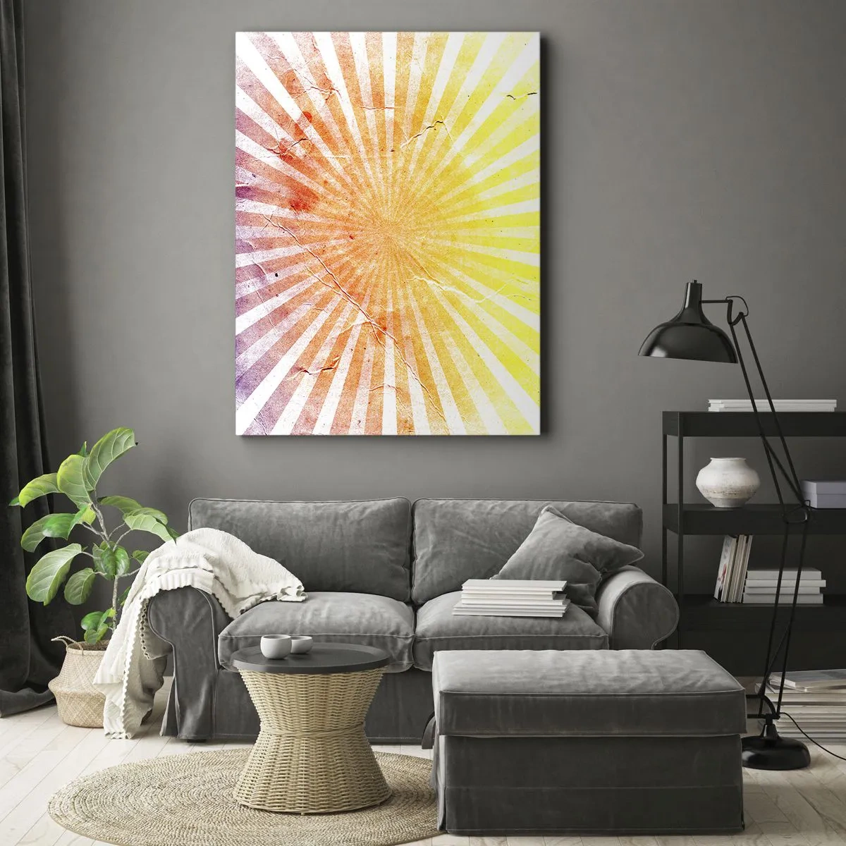 Quadro su tela - Stampe su Tela - Raggi di sole nelle tonalità dell'arancione e del giallo - 50x70cm - Albe e tramonti - Decorazione murale moderna per soggiorno e camera da letto ARTTOR