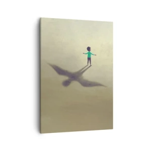 Quadro su tela - Stampe su Tela - Una figura simbolica di un bambino con l'ombra di un uccello su uno sfondo dalle tonalità calde. - 50x70cm - Eroe del futuro - Decorazione murale moderna per soggiorno e camera da letto ARTTOR