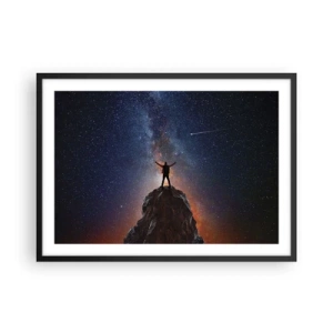 Poster in cornice nera - Una figura sulla cima di una montagna sotto un cielo stellato - 70x50cm - La forza è con me! - Decorazione murale moderna per soggiorno e camera da letto ARTTOR