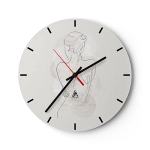 Orologio da parete - Orologio in Vetro - Una silhouette minimalista di una donna su uno sfondo chiaro - 30x30cm - Come uno strumento delicato - Decorazione murale moderna per soggiorno, cucina e camera da letto ARTTOR