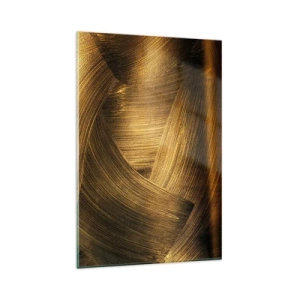 Quadro su vetro - Pennellate astratte dorate - 80x120cm - Nel labirinto d'oro - Decorazione murale moderna per soggiorno e camera da letto ARTTOR