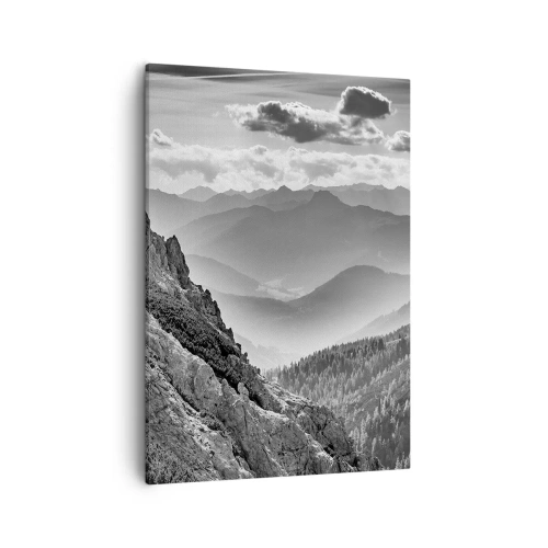 Quadro su tela - Stampe su Tela - Paesaggio montano in bianco e nero con nuvole sulle cime - 50x70cm - Fino all'orizzonte - Decorazione murale moderna per soggiorno e camera da letto ARTTOR