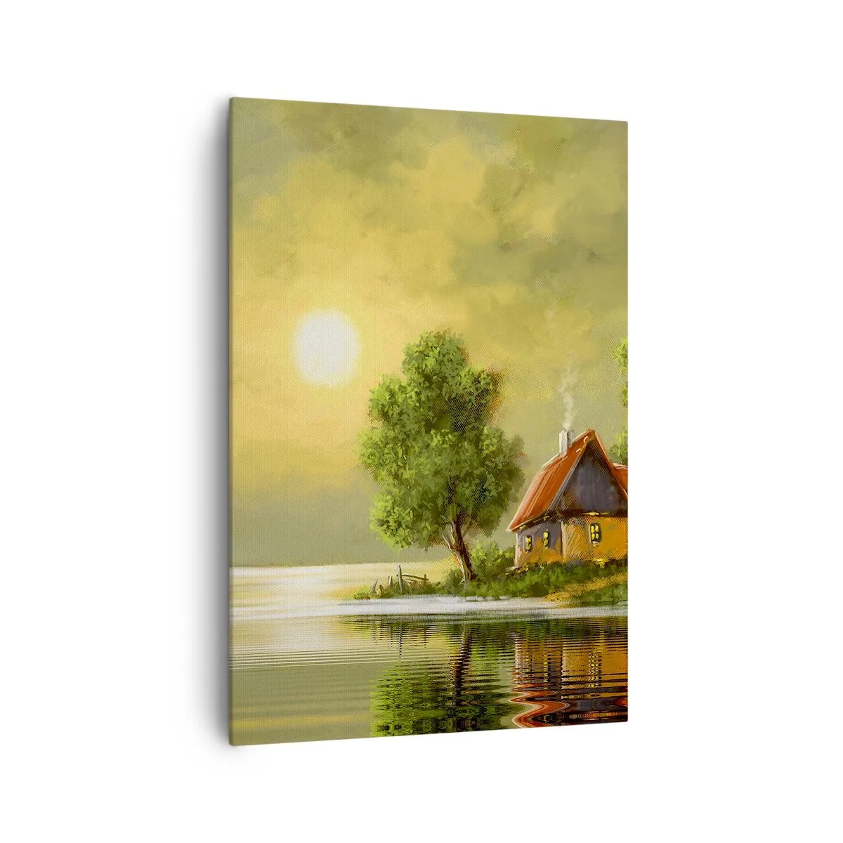 Quadro su tela - Stampe su Tela - Casa sul lago alla luce del tramonto - 70x100cm - Bello come un quadro - Decorazione murale moderna per soggiorno e camera da letto ARTTOR