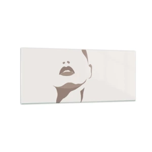 Quadro su vetro - Contorno minimalista del viso di una donna in delicati toni beige - 120x50cm - Fatta di luce e ombra - Decorazione murale moderna per soggiorno e camera da letto ARTTOR