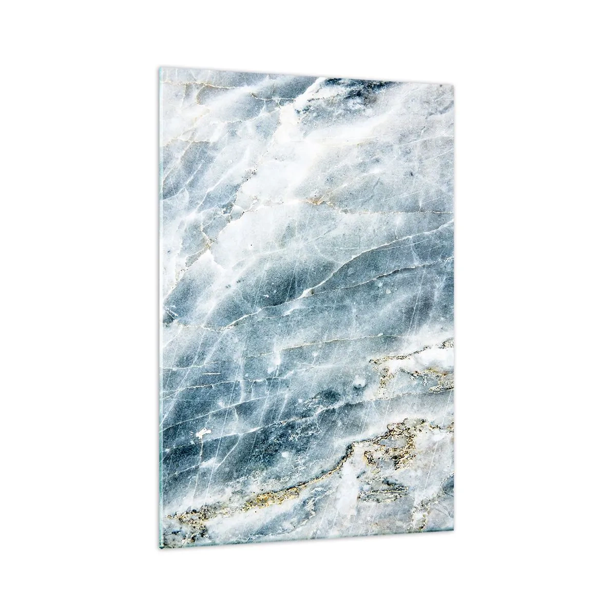 Quadro su vetro - Texture marmorea nei toni del blu e del bianco - 70x100cm - Mondo di ghiaccio - Decorazione murale moderna per soggiorno e camera da letto ARTTOR