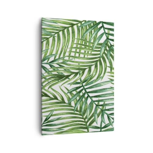 Quadro su tela - Stampe su Tela - Foglie di palma tropicali verdi su sfondo chiaro - 70x100cm - Sotto un baldacchino verde - Decorazione murale moderna per soggiorno e camera da letto ARTTOR
