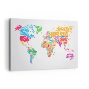 Quadro su tela - Stampe su Tela - Mappa del mondo colorata con i nomi dei paesi - 120x80cm - Voglio conoscerli tutti - Decorazione murale moderna per soggiorno e camera da letto ARTTOR