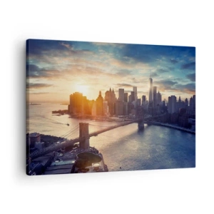 Quadro su tela - Stampe su Tela - Panorama della città con il ponte e il fiume alla luce del sole al tramonto - 70x50cm - Il monumento alla cultura dell'occidente - Decorazione murale moderna per soggiorno e camera da letto ARTTOR