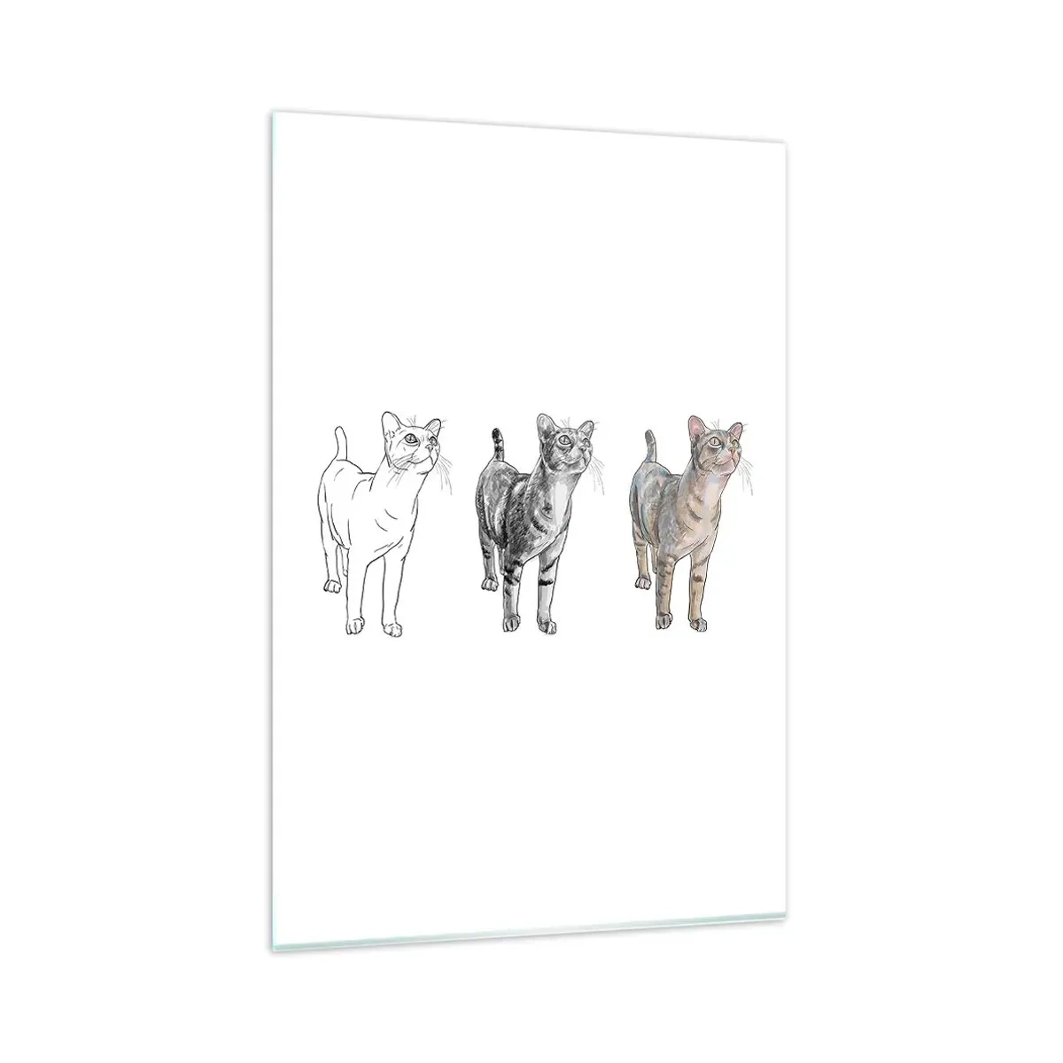 Quadro su vetro - L'evoluzione del disegno di un gatto da schizzo a forma colorata - 80x120cm - Lezione di disegno - Decorazione murale moderna per soggiorno e camera da letto ARTTOR