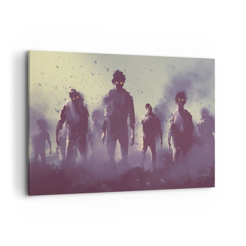 Quadro su tela - Stampe su Tela - Scena scura con sagome con occhi gialli - 100x70cm - Attenzione! Arrivano - Decorazione murale moderna per soggiorno e camera da letto ARTTOR